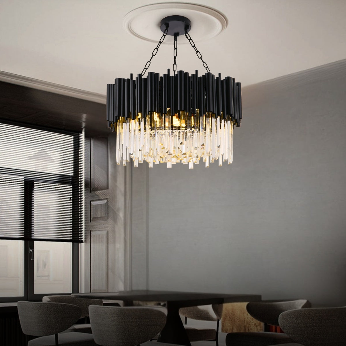 round chandelier with crystals