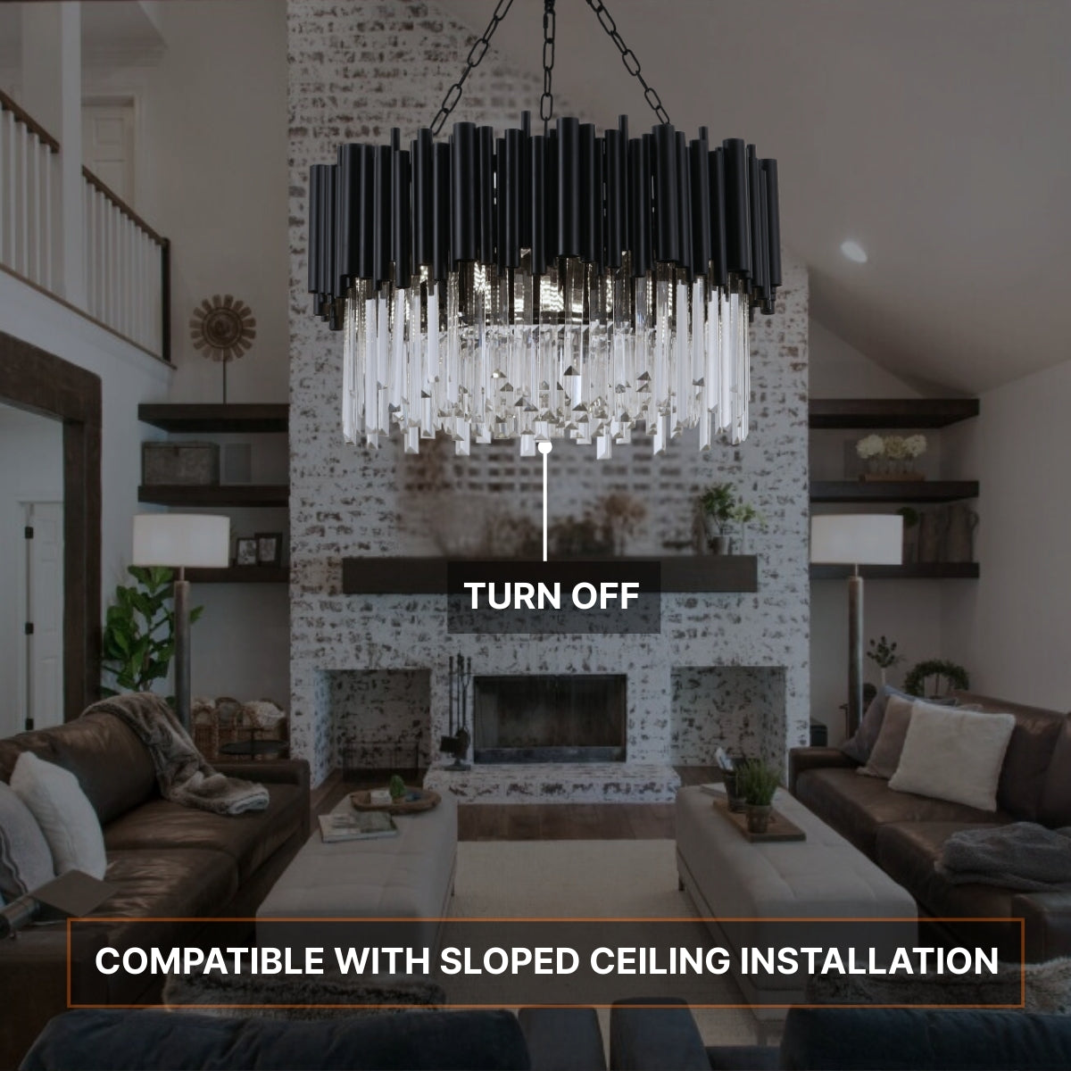 round chandelier with crystals and brass