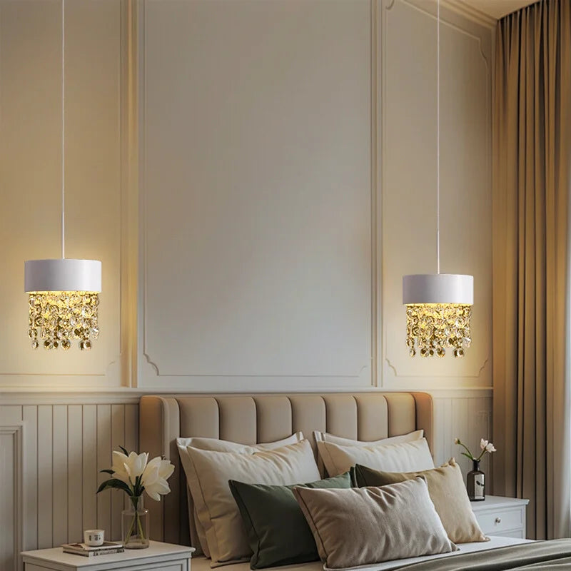 white and brass pendant light