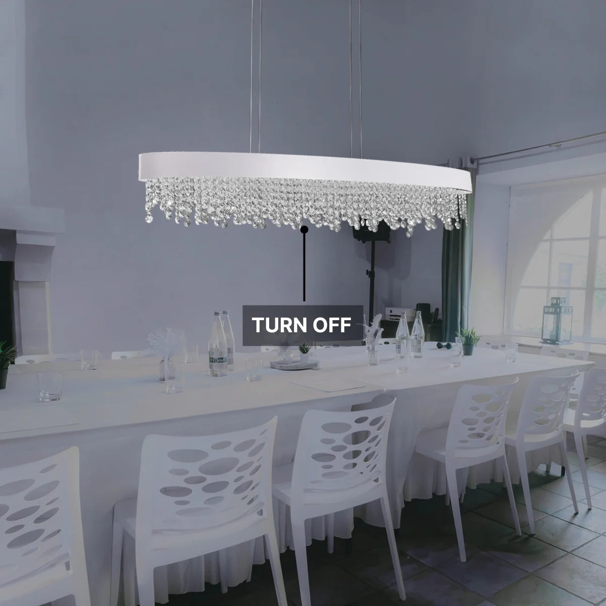 white crystal oval chandelier