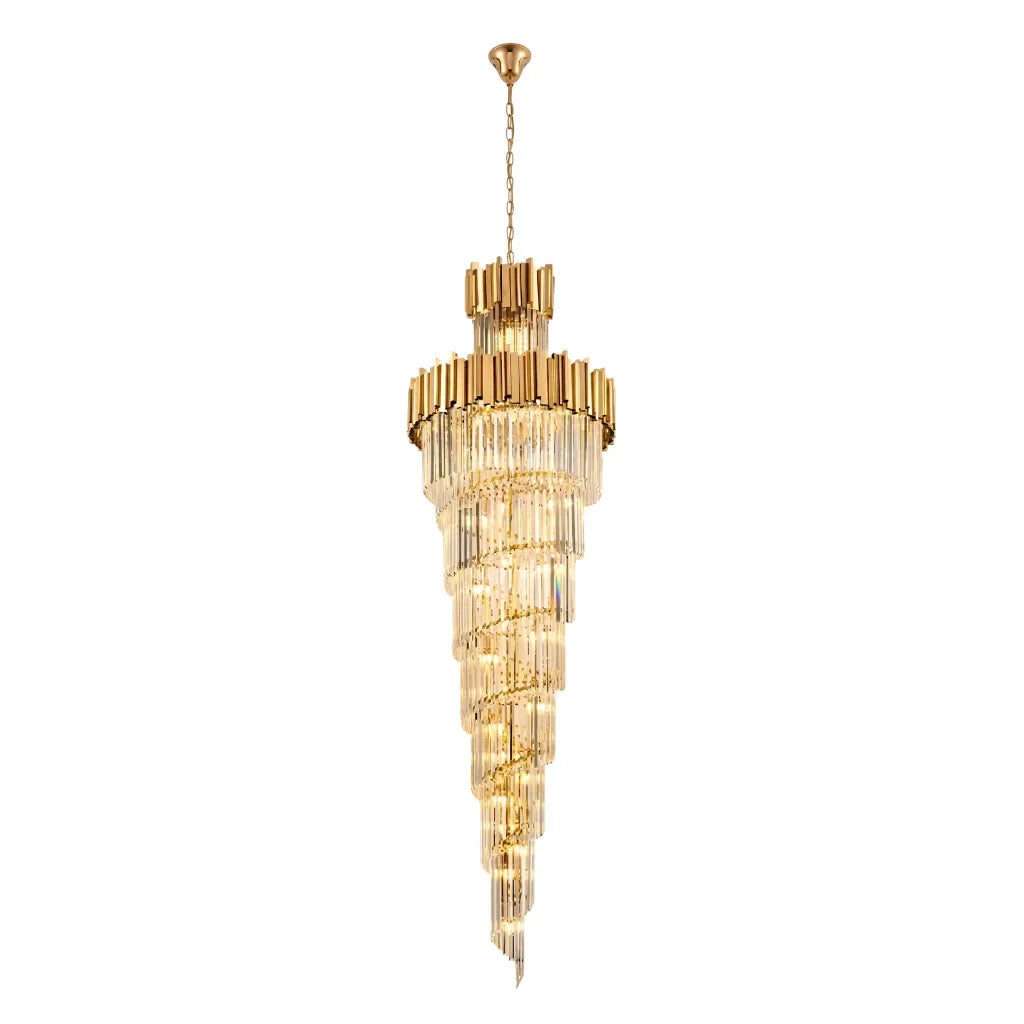 Astra Large Gold Crystal Staircase Chandelier perfectly sized for a tall foyer