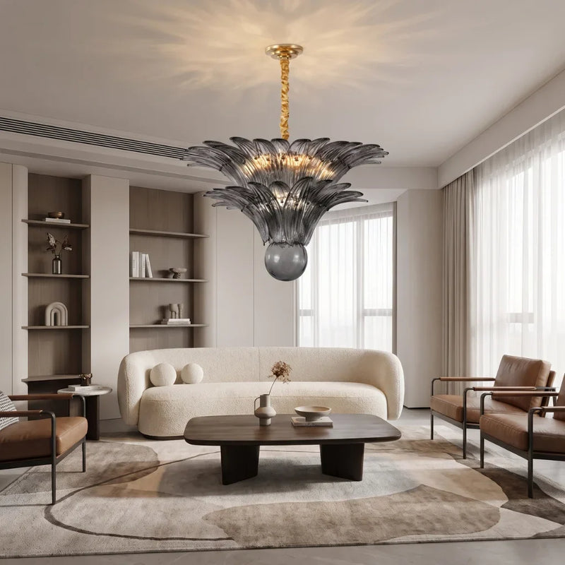 Tiered Glass Lotus Chandelier