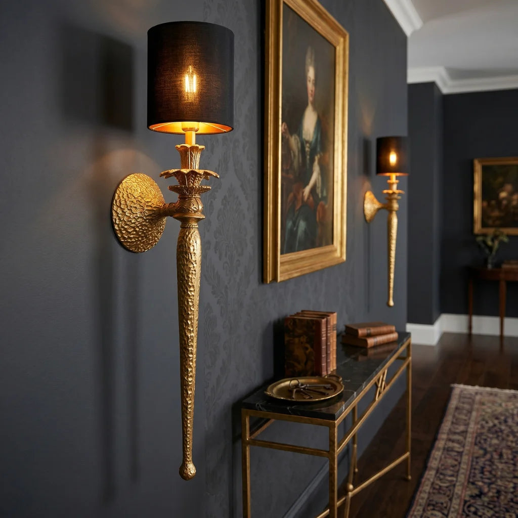 Elyra Luxury Black & Gold Wall Sconce for Bedroom & Hallway