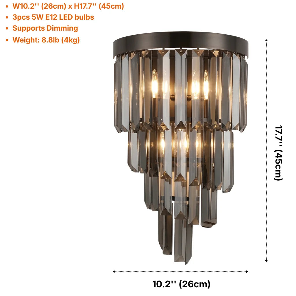 Noir Modern Black Crystal Wall Sconce for Bedroom & Hallway
