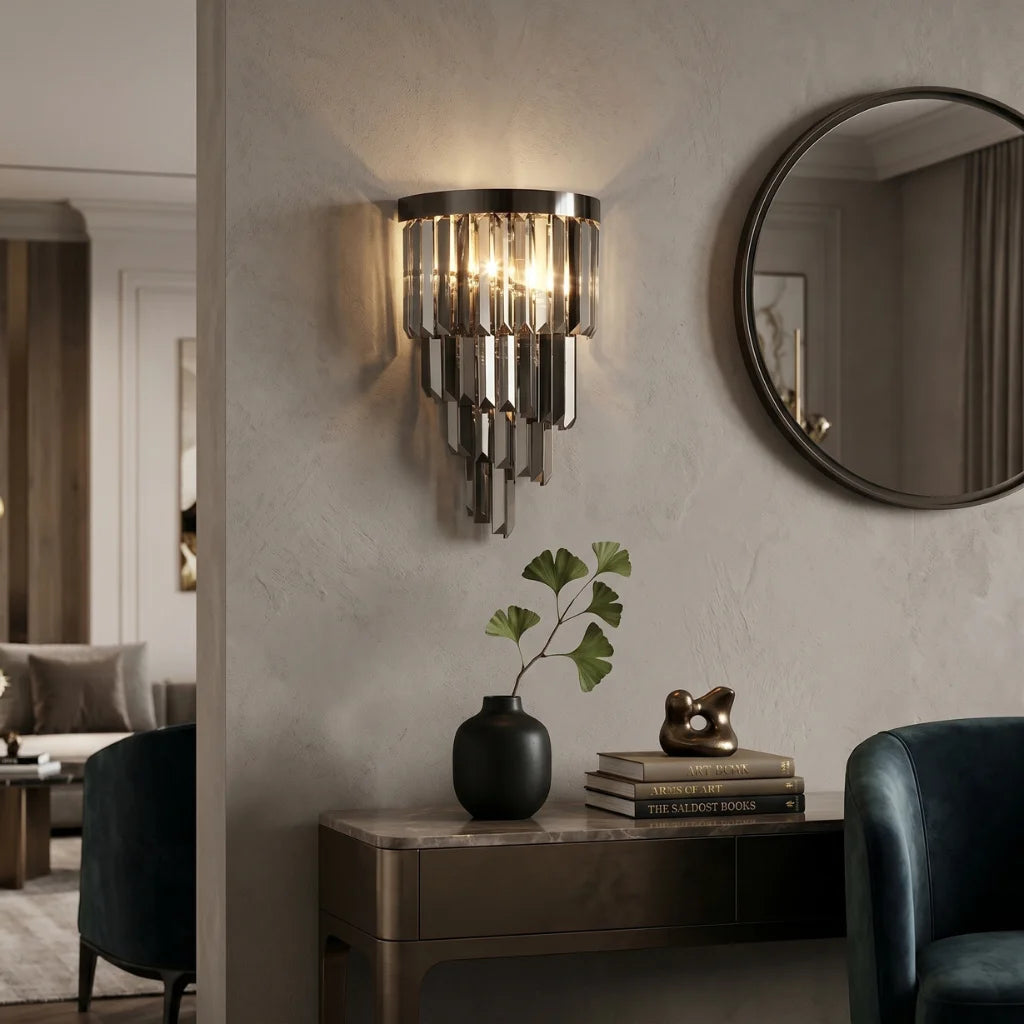 Noir Modern Black Crystal Wall Sconce for Bedroom & Hallway