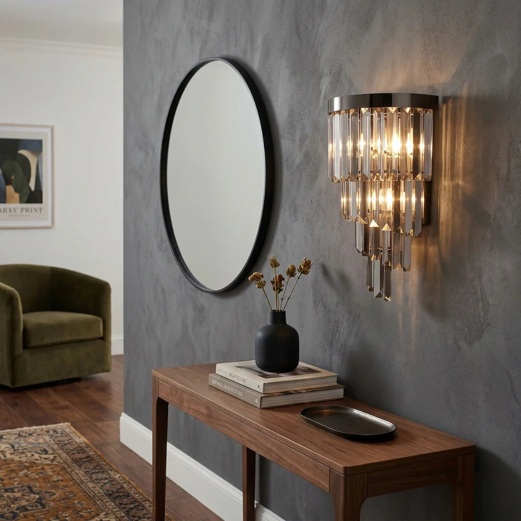 Noir Modern Black Crystal Wall Sconce for Bedroom & Hallway