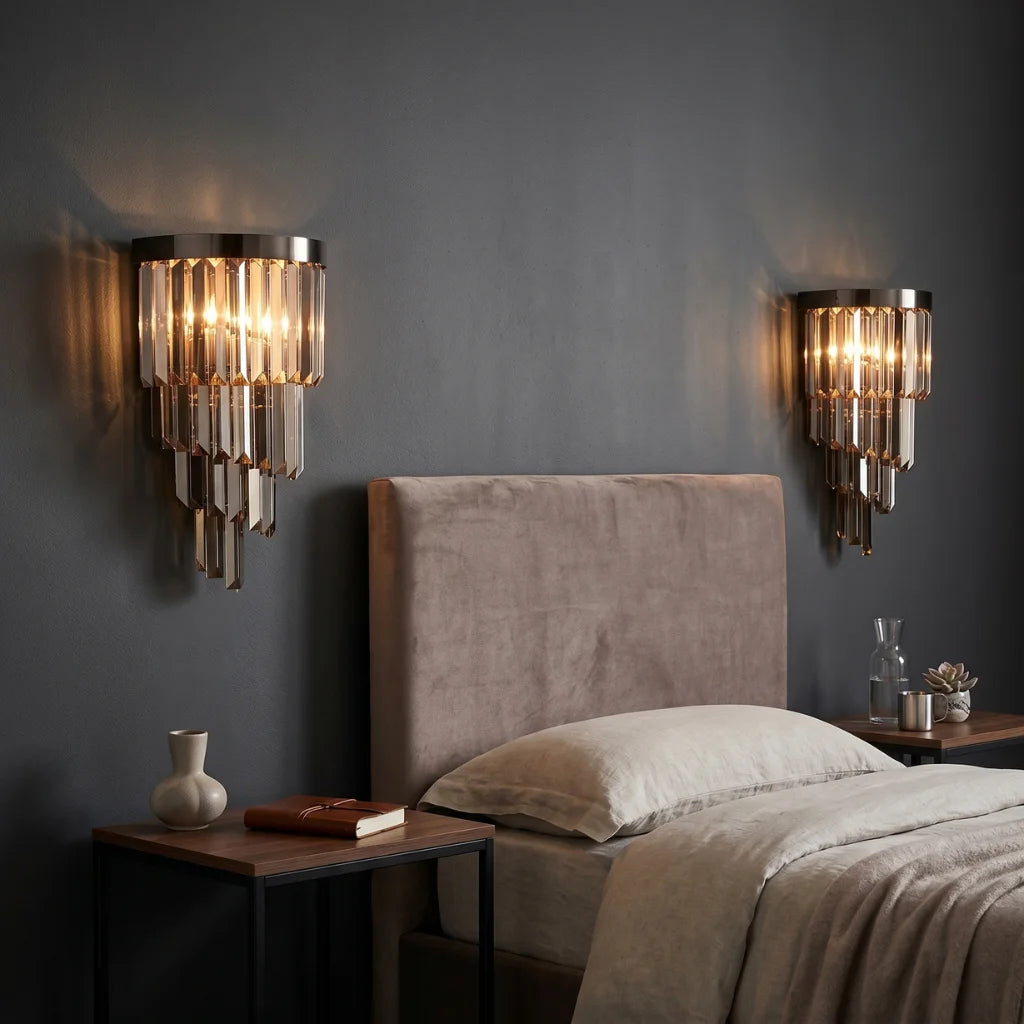 Noir Modern Black Crystal Wall Sconce for Bedroom & Hallway