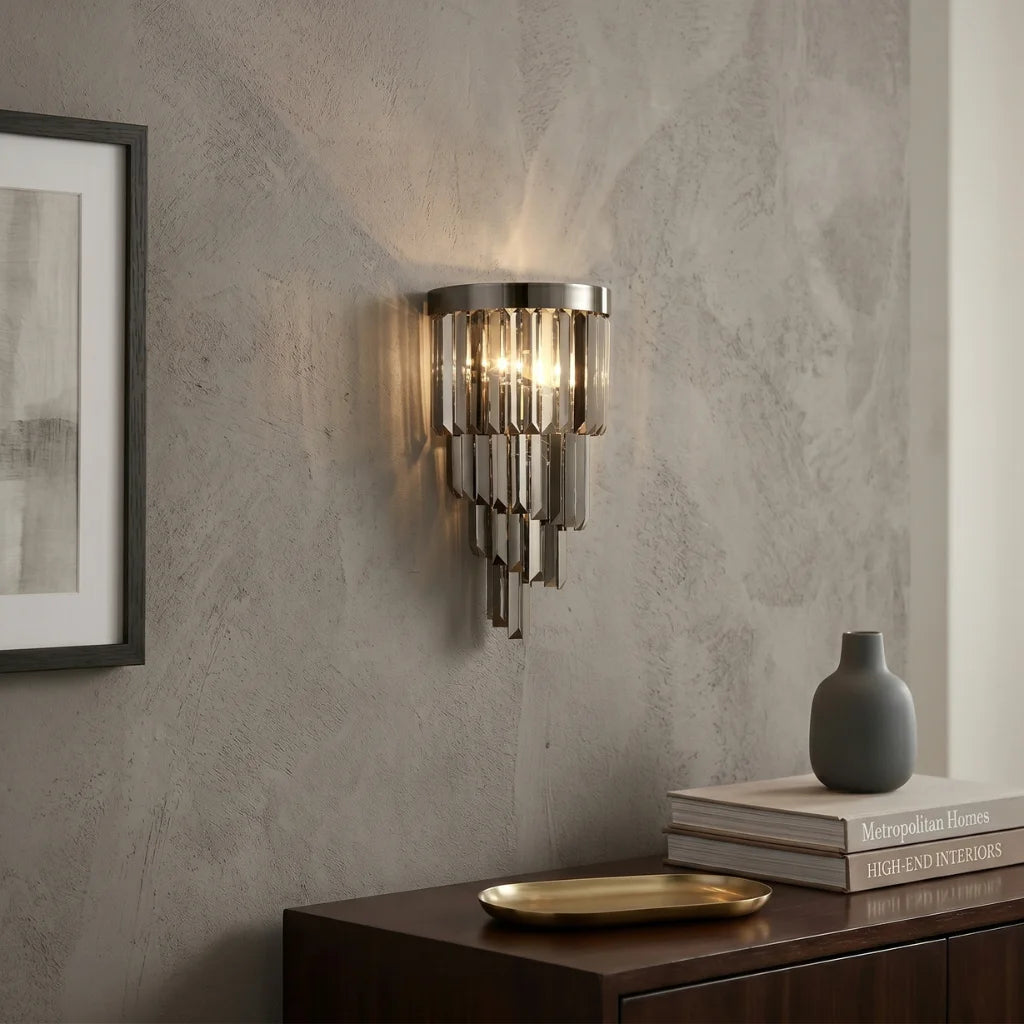 Noir Modern Black Crystal Wall Sconce for Bedroom & Hallway