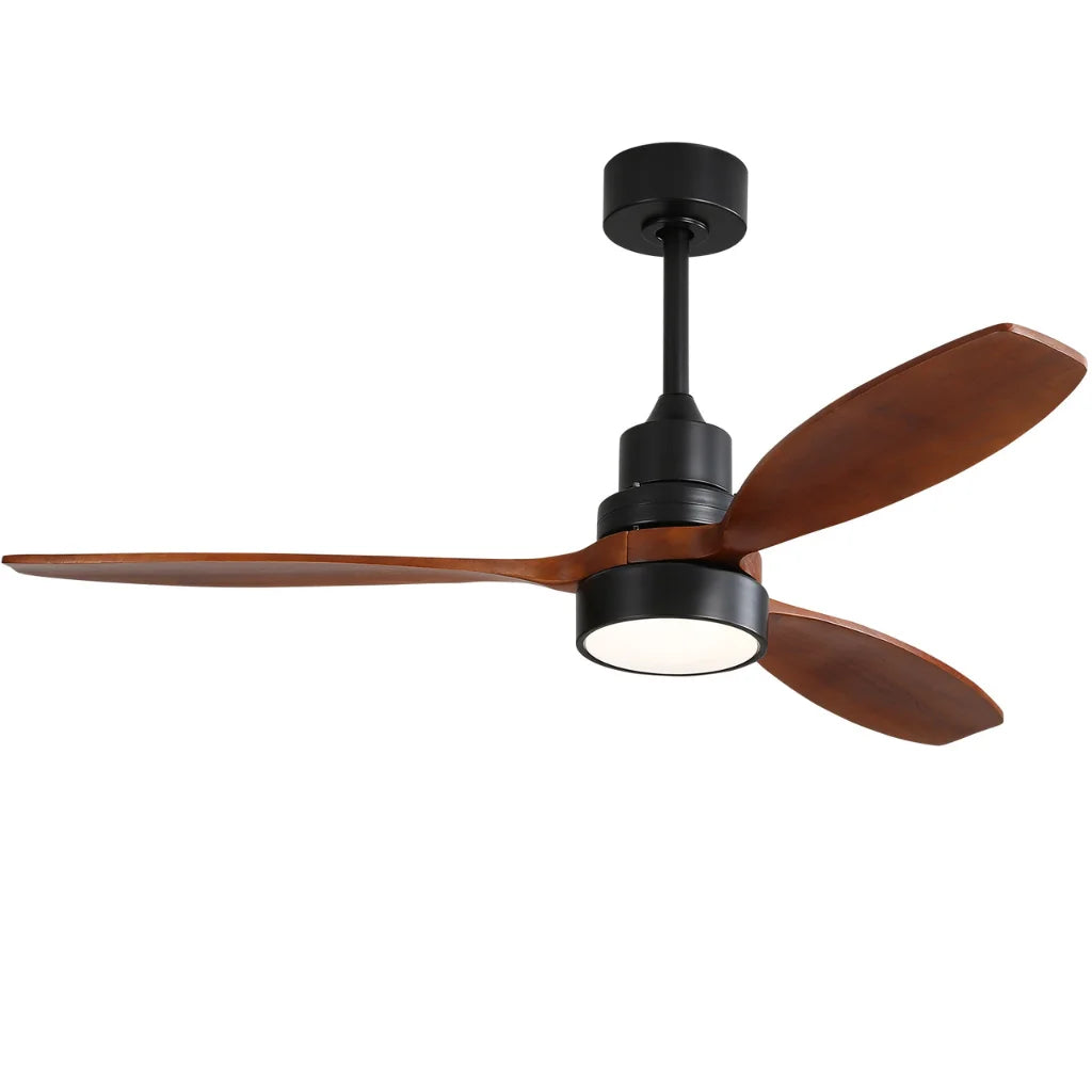 Vento 52 inch modern wooden ceiling fan chandelier with LED light front view on white background