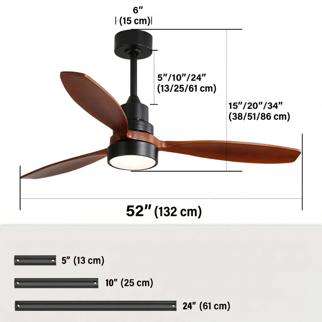 Vento wooden ceiling fan chandelier with remote control in living room setting