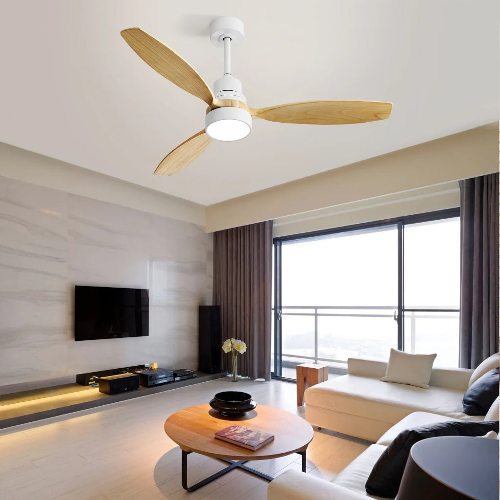 Vento 52 inch wood ceiling fan chandelier in bedroom setting