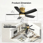 Alto 42 Inch Flush Mount Ceiling Fan Chandelier with LED light on — close-up front angle