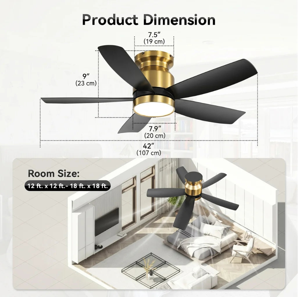 Alto 42 Inch Flush Mount Ceiling Fan Chandelier with LED light on — close-up front angle