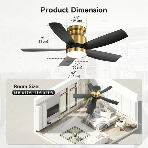 Alto 42 Inch Flush Mount Ceiling Fan Chandelier with LED light on — close-up front angle