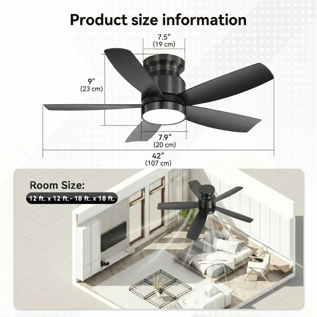 Alto 42 Inch Flush Mount Ceiling Fan Chandelier side profile view showing blade span