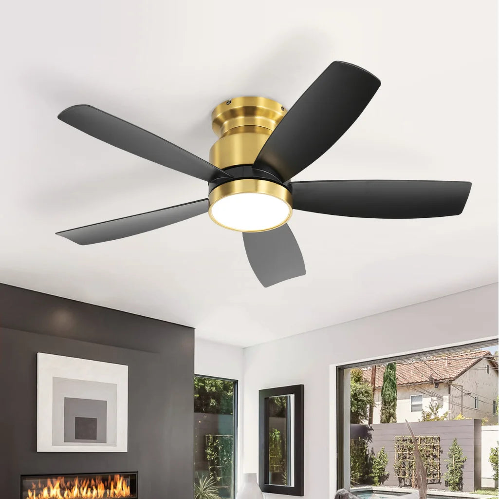 Alto 42 Inch Flush Mount Ceiling Fan Chandelier fan blades detail — wood grain texture