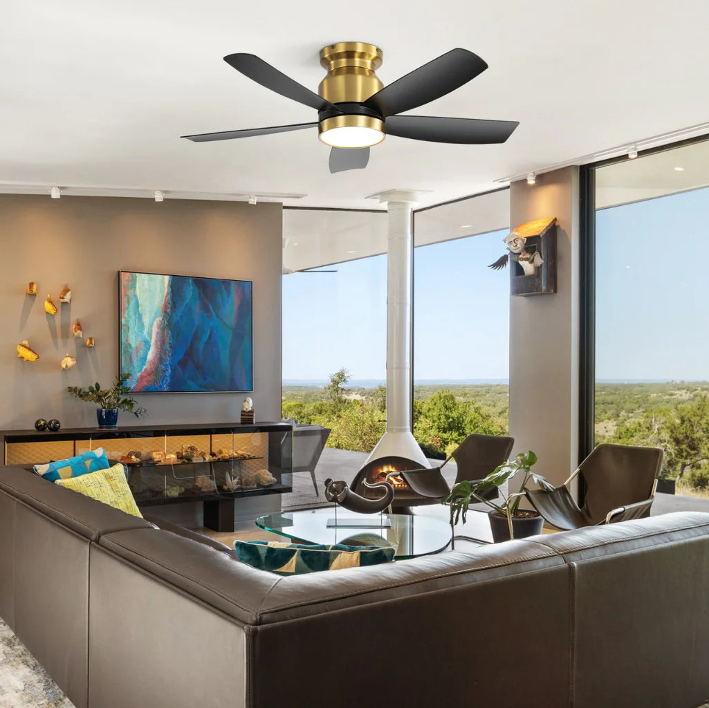 Alto 42 Inch Flush Mount Ceiling Fan Chandelier in modern living room setting