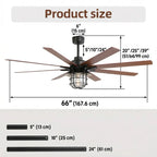 Titan 66 Inch Modern 8-Blade Ceiling Fan Chandelier with LED light on — close-up angle
