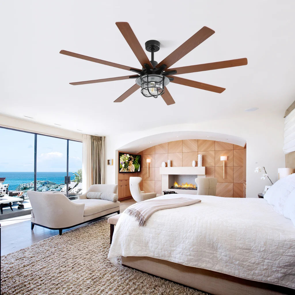 Titan 66 Inch Modern 8-Blade Ceiling Fan Chandelier side profile showing 8-blade design