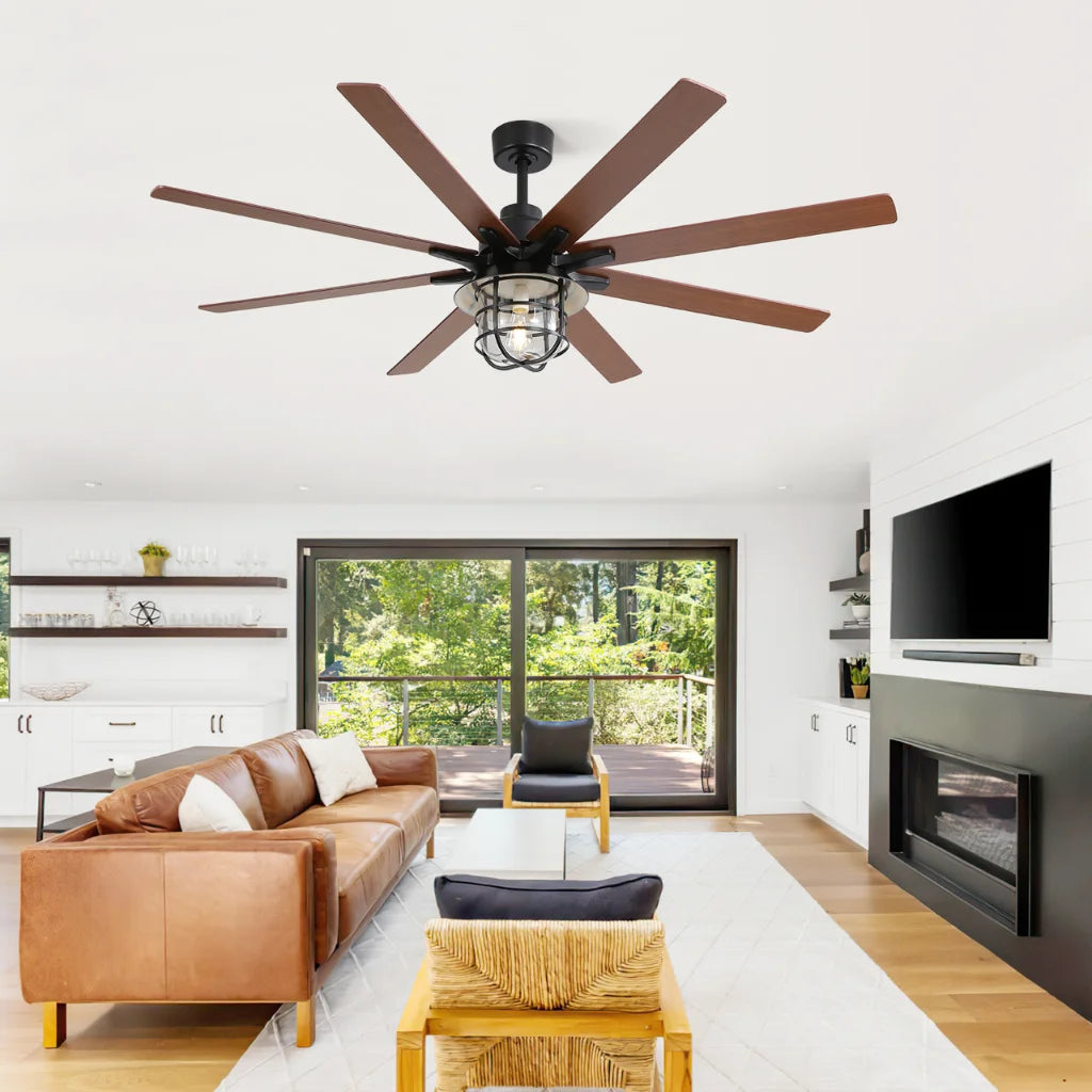 Titan 66 Inch Modern 8-Blade Ceiling Fan Chandelier in modern living room setting
