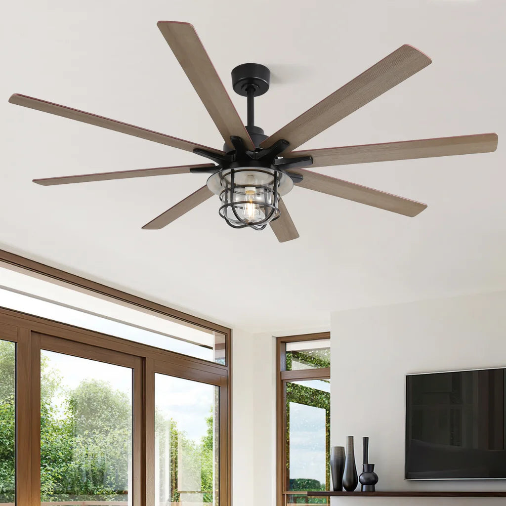Titan 66 Inch Modern 8-Blade Ceiling Fan Chandelier in spacious dining room interior