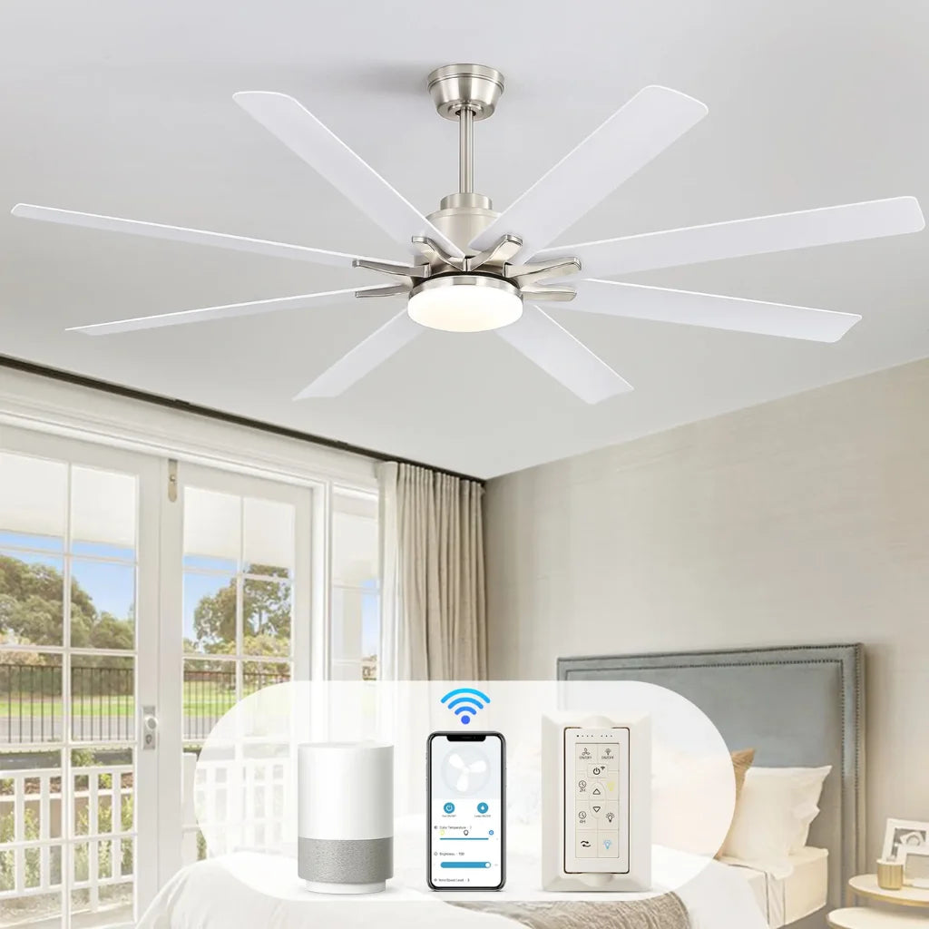 Alloy 66 Inch Modern 8-Blade Ceiling Fan Chandelier in master bedroom installation
