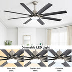 Alloy 66 Inch Modern 8-Blade Ceiling Fan Chandelier in open-concept great room