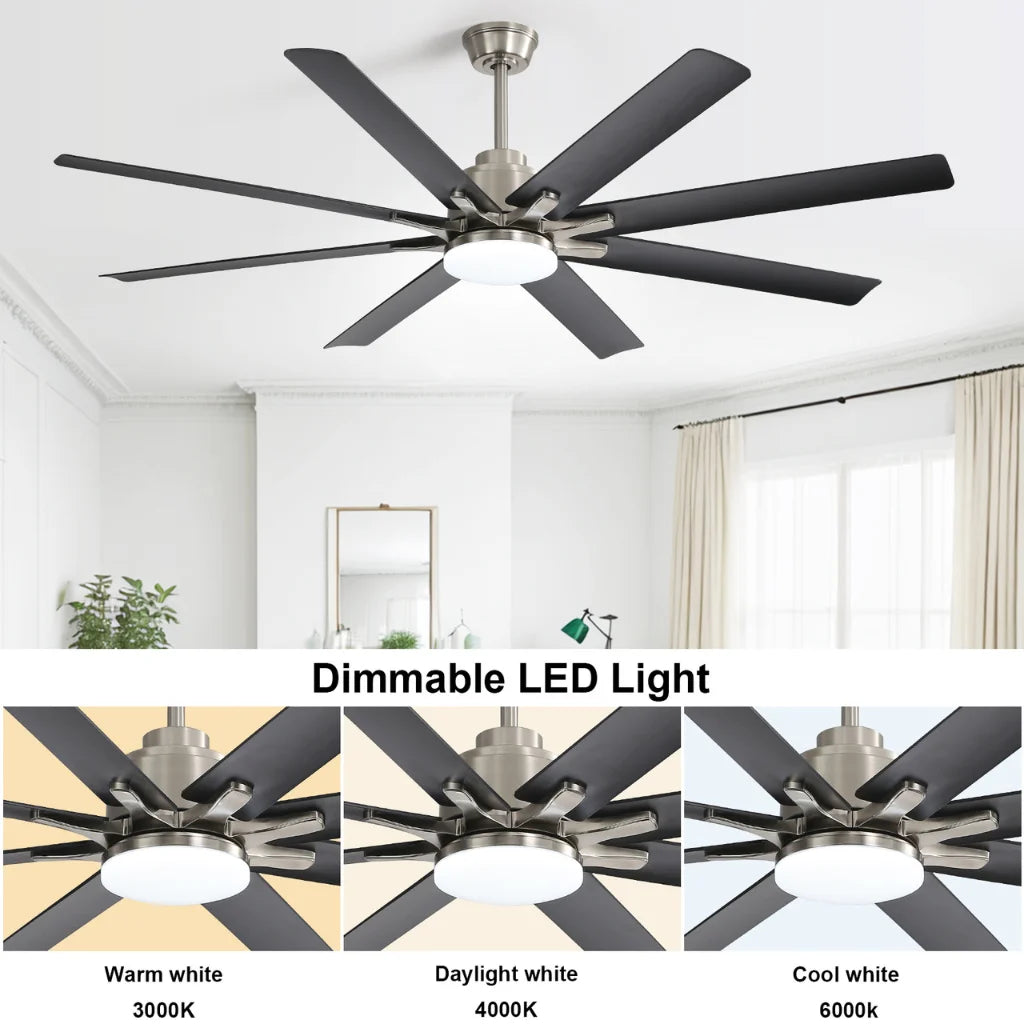 Alloy 66 Inch Modern 8-Blade Ceiling Fan Chandelier in open-concept great room