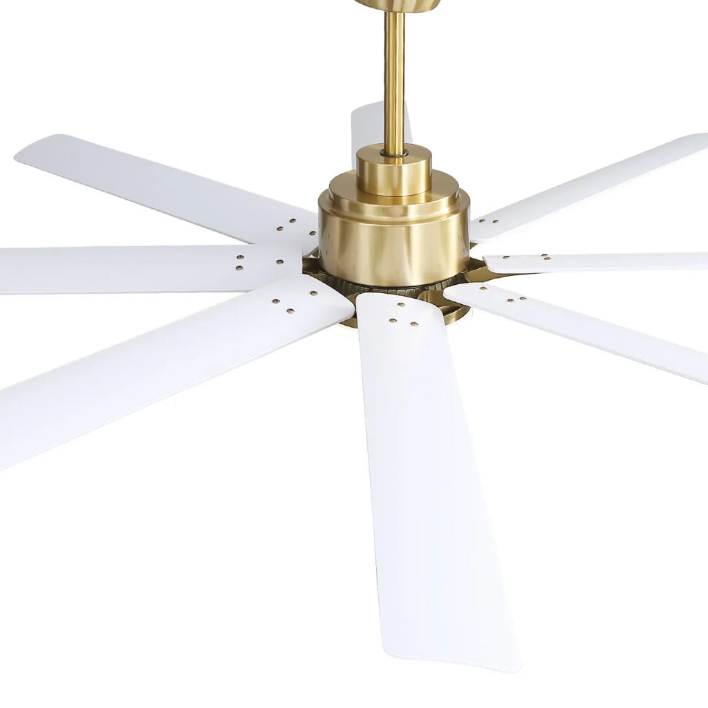 Alloy 66 Inch Modern 8-Blade Ceiling Fan Chandelier packaging box and components