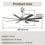 Alloy 66 Inch Modern 8-Blade Ceiling Fan Chandelier with dimmable LED light on — front angle