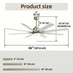 Alloy 66 Inch Modern 8-Blade Ceiling Fan Chandelier side profile showing 8-blade span