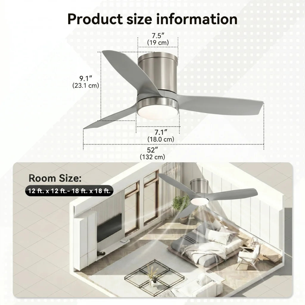 Glide 52 Inch Flush Mount Ceiling Fan Chandelier with dimmable LED on — front angle close-up