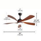 Lanai 52 Inch 5-Blade Ceiling Fan Chandelier with 3-color dimmable LED on — front angle