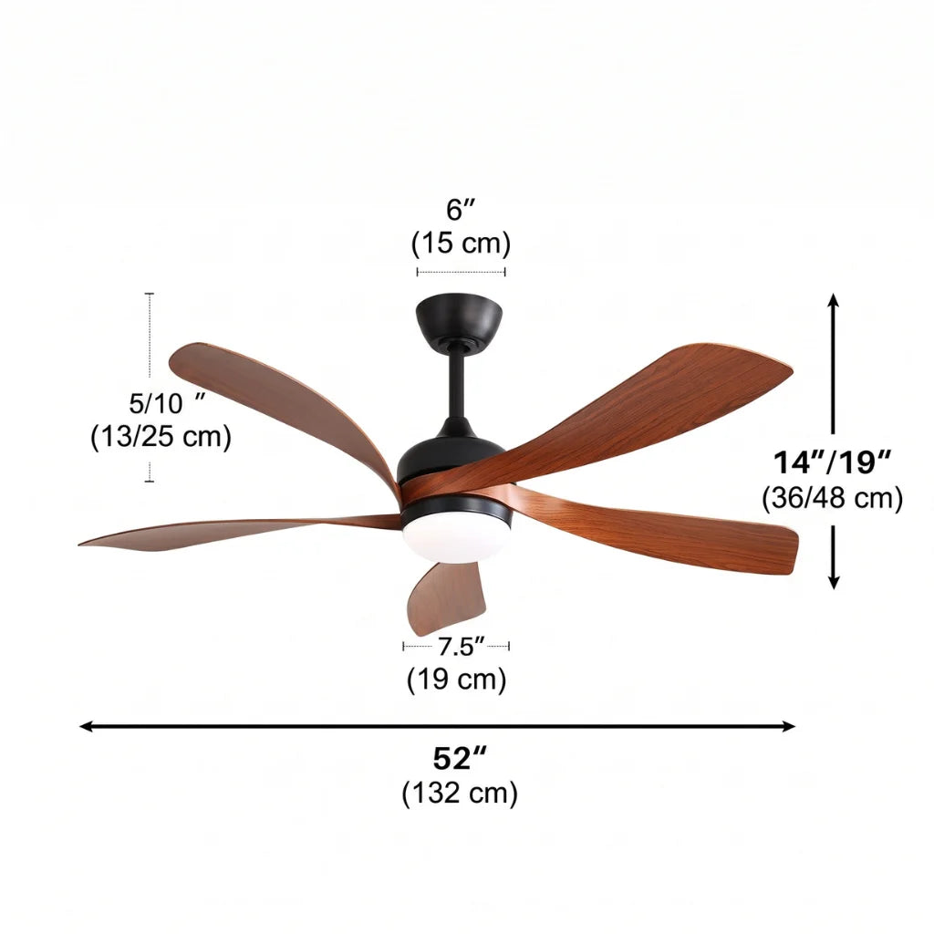 Lanai 52 Inch 5-Blade Ceiling Fan Chandelier with 3-color dimmable LED on — front angle