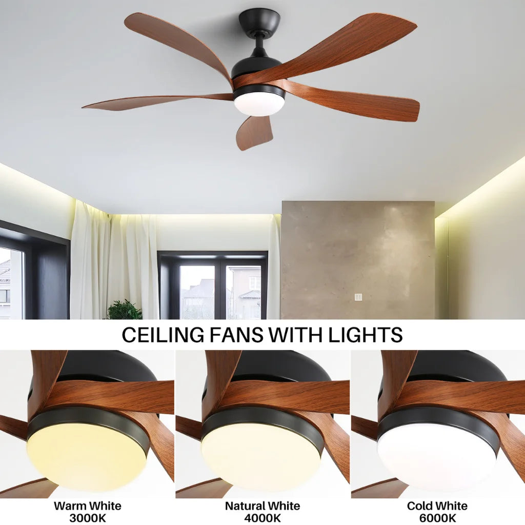 Lanai 52 Inch 5-Blade Ceiling Fan Chandelier in dining room setting with warm light
