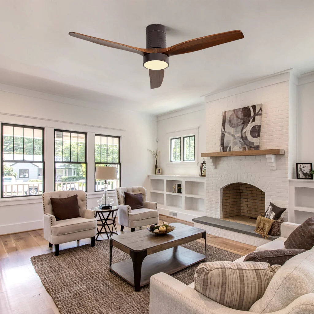 Arbor 52 Inch Flush Mount Ceiling Fan Chandelier side profile showing solid wood blades