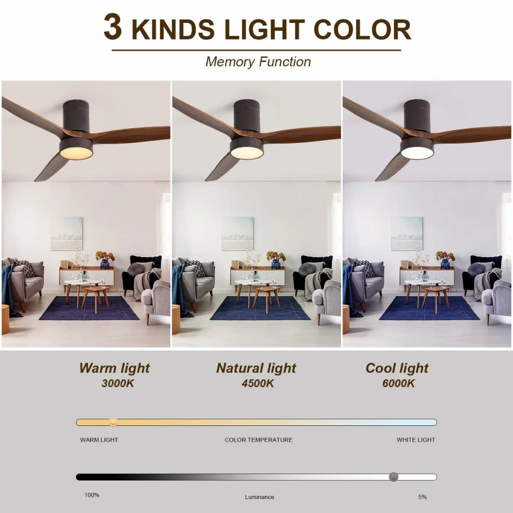 Arbor 52 Inch Flush Mount Ceiling Fan Chandelier solid wood blade detail — coffee finish