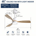 Alba 48 Inch 3-Blade Wood Ceiling Fan Chandelier with LED light on — front angle close-up