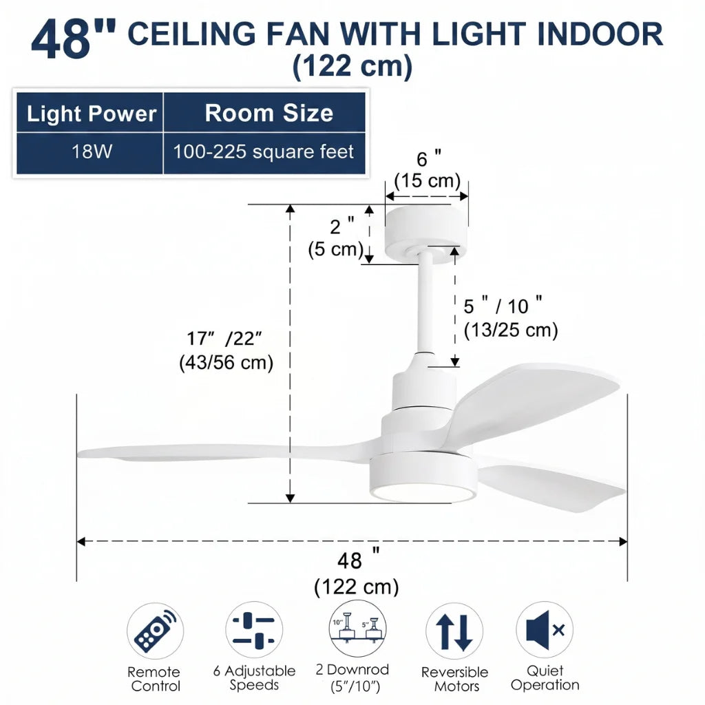 Alba 48 Inch 3-Blade Wood Ceiling Fan Chandelier side profile showing 3-blade wood design
