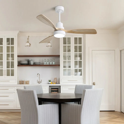 Alba 48 Inch 3-Blade Wood Ceiling Fan Chandelier in modern living room interior setting