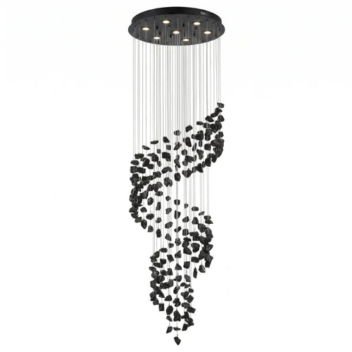 Black Obsidian Spiral Staircase Chandelier Gema — front view on white background