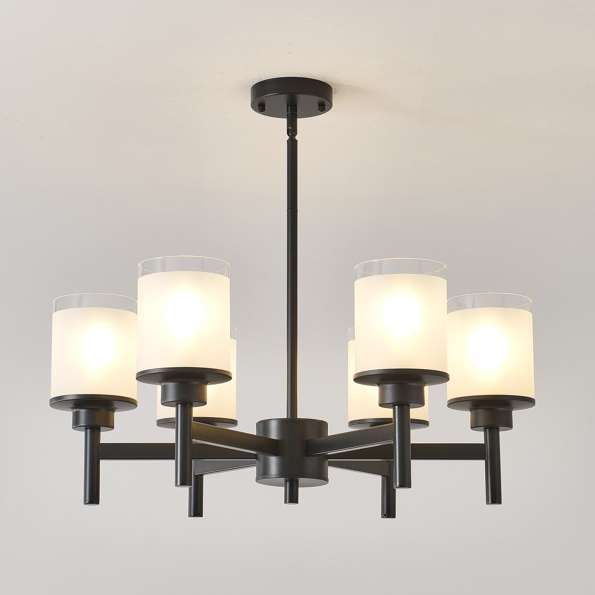 Clara matte black farmhouse chandelier packaging and assembly components
