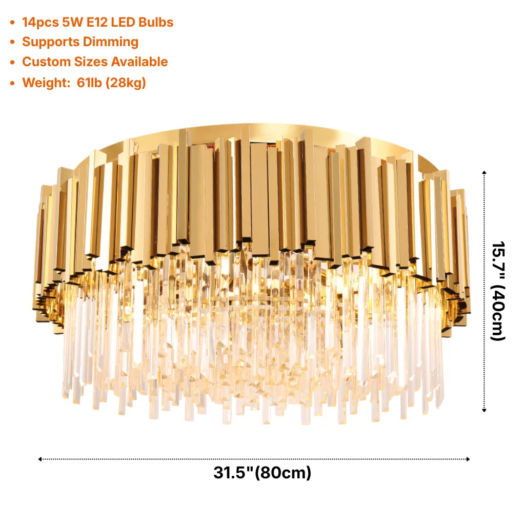 Astra Gold/Chrome Crystal Ceiling Light for Living Room & Dining Room