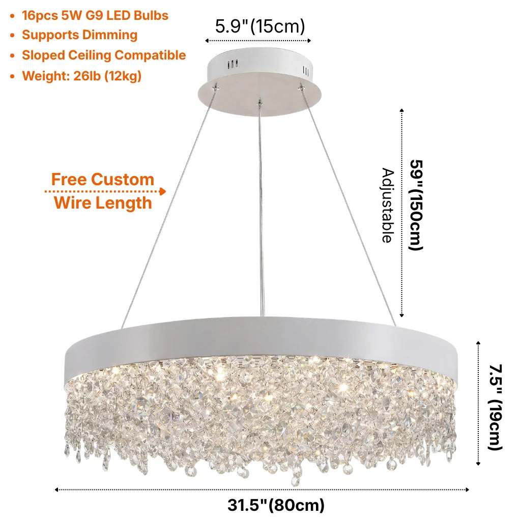 Vetra Luxury Round Crystal Chandelier for Living Room & Dining Room