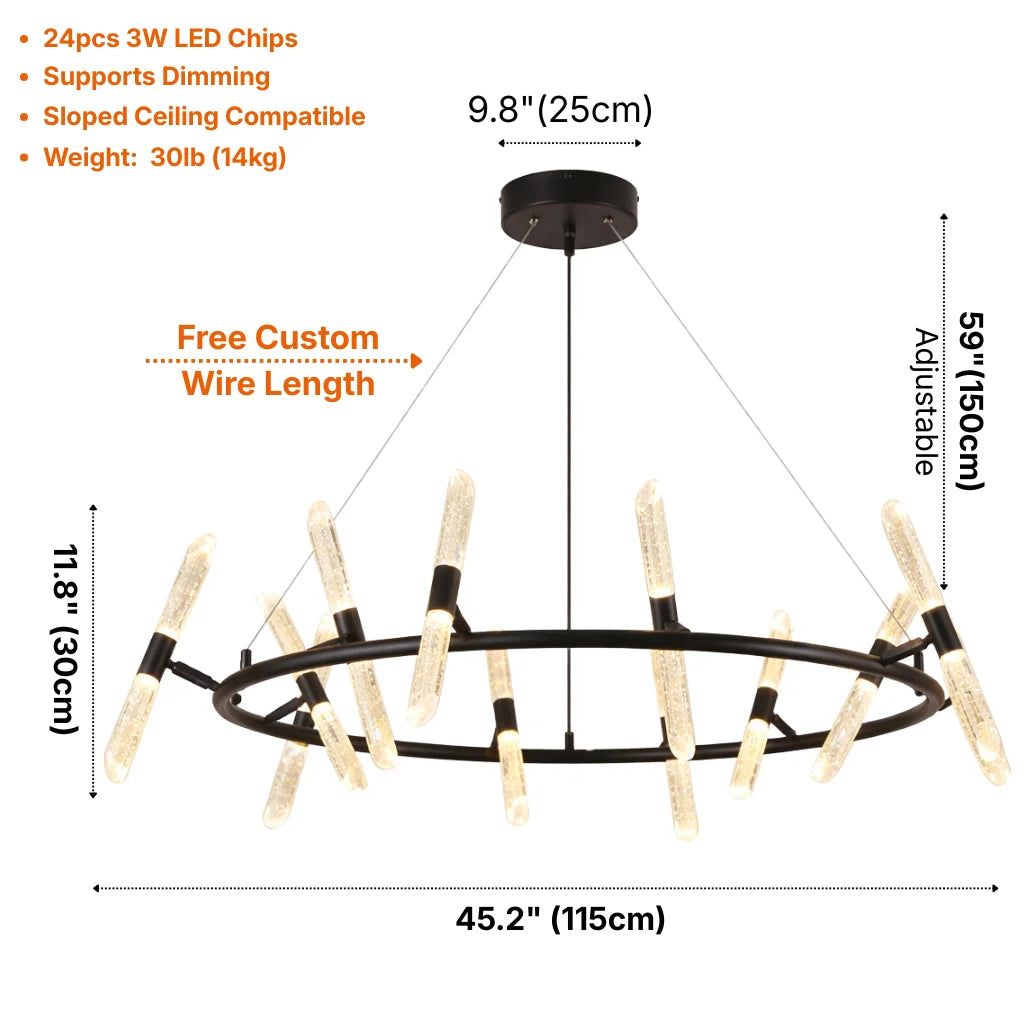 Ray Modern Black LED Crystal Chandelier for Living Room & Dining Room
