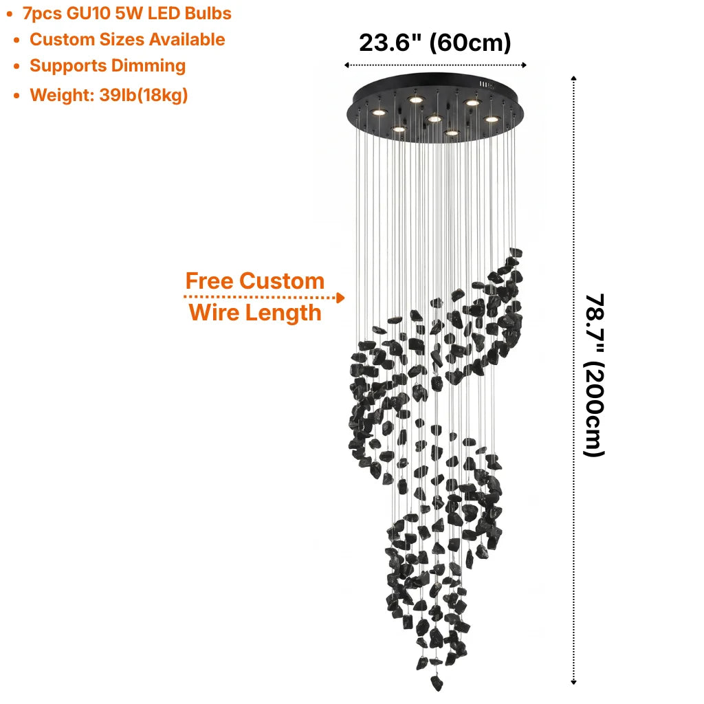 Black Spiral Chandelier Gema obsidian texture close-up detail
