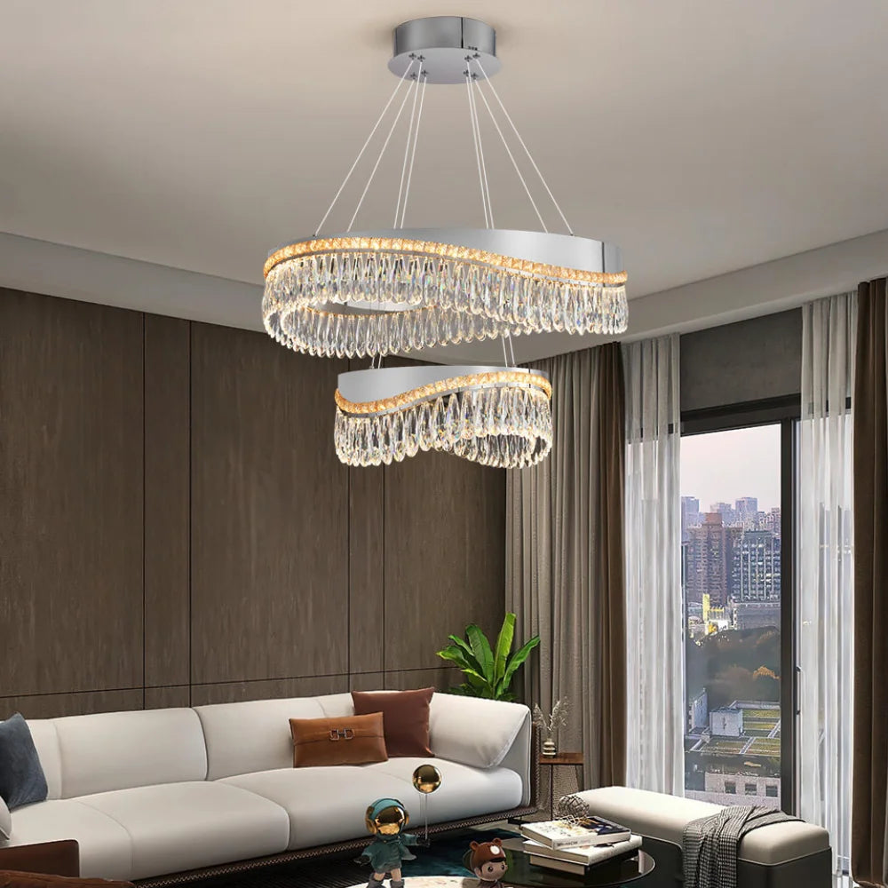 2 layers crystal chandelier for living room
