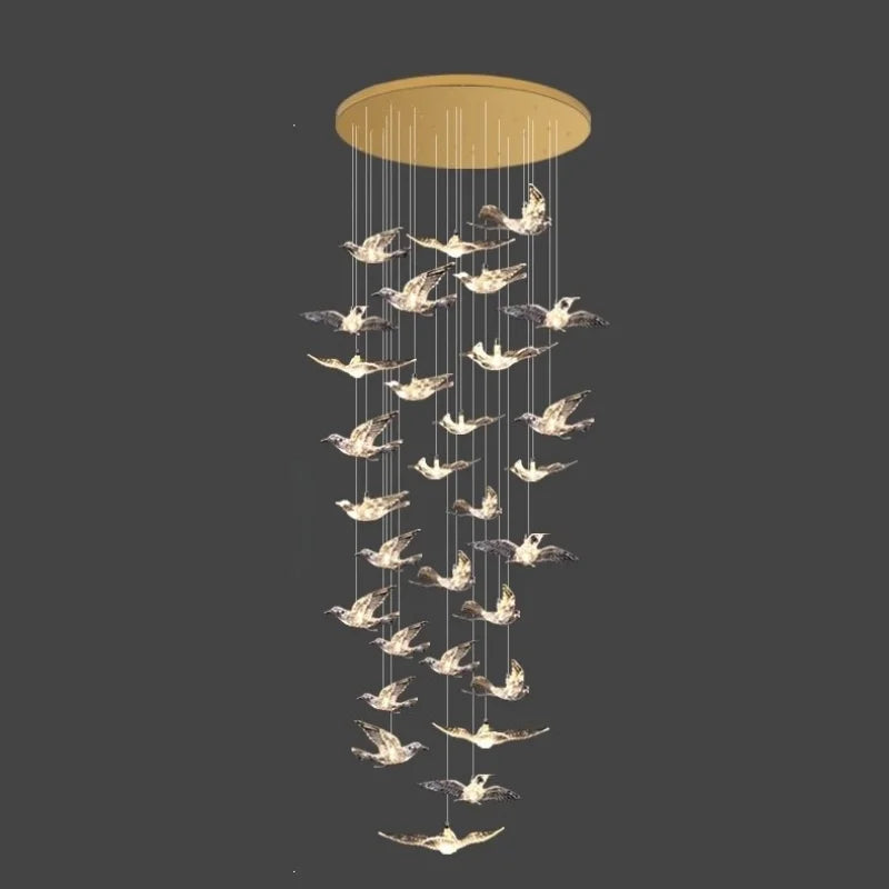 30 lights birds design large staircase chandelier