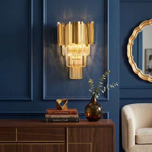 Astra Gold/Chrome Crystal Wall Sconce for Bedroom & Living Room