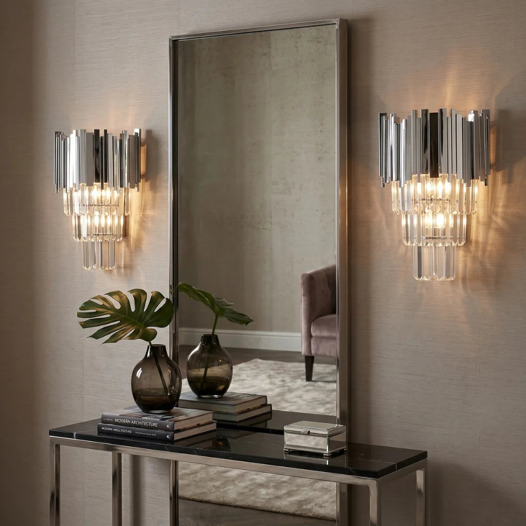 Astra Gold/Chrome Crystal Wall Sconce for Bedroom & Living Room